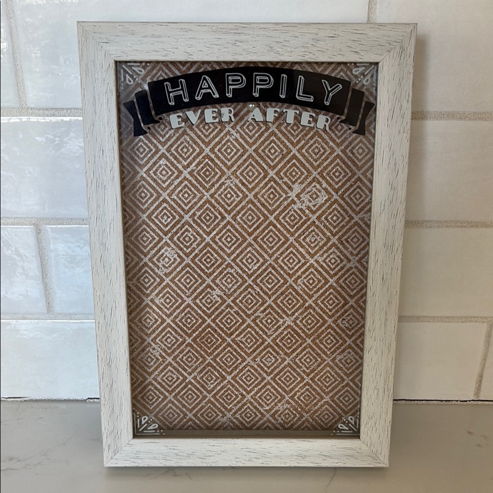 Happily Ever After Shadow Box Wooden Picture Frame with Pearl PushPin 7x10